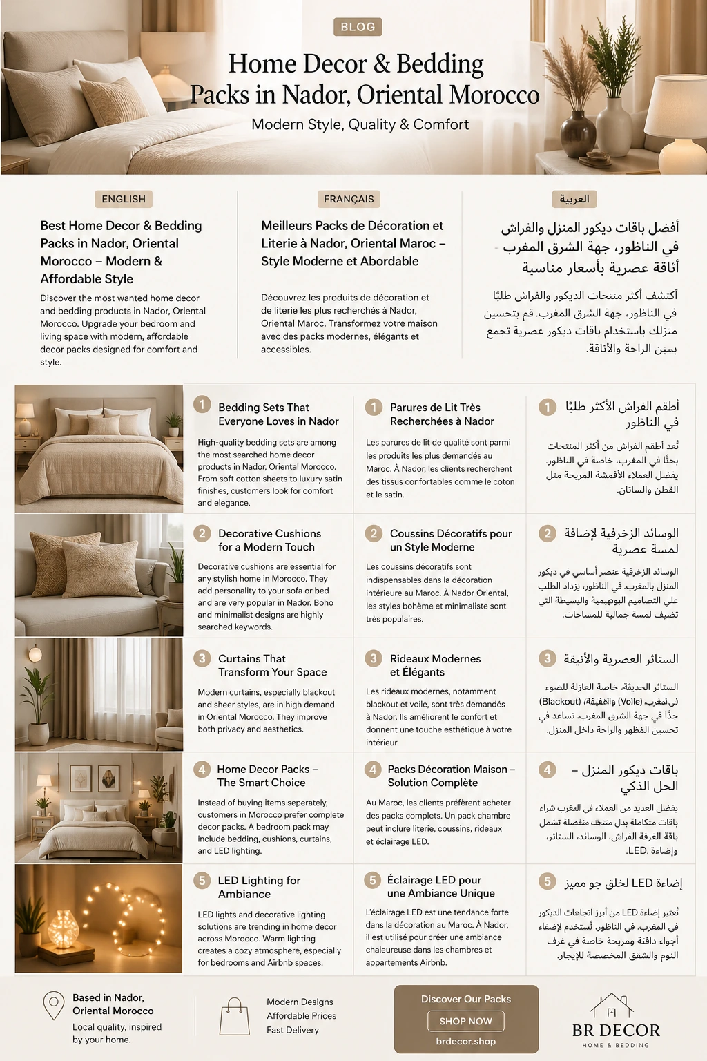 Meilleurs Packs de Décoration et Literie à Nador, Oriental Maroc – Style Moderne et Abordable