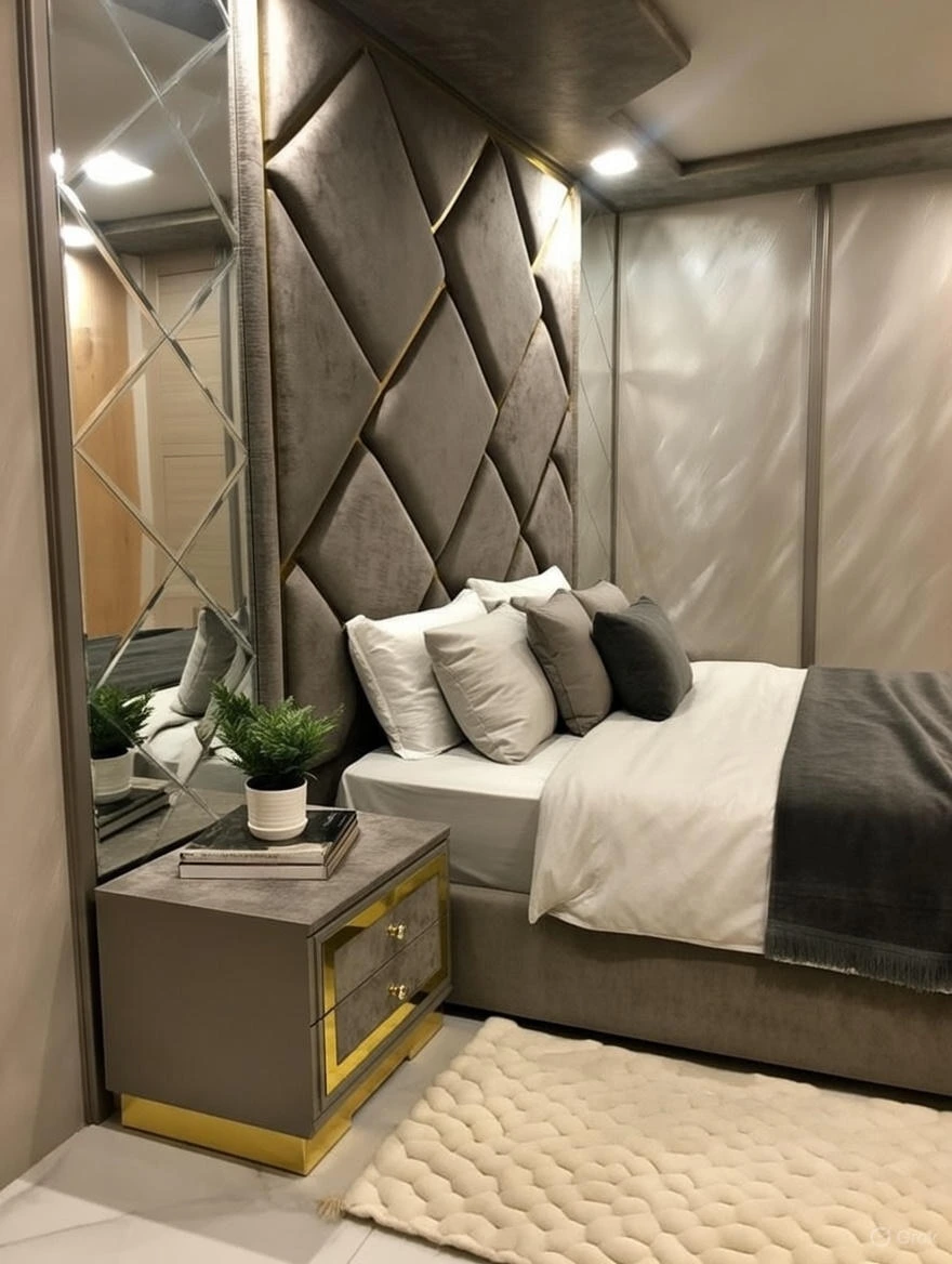 Ensemble Chambre Parentale Luxe Gris Velours Doré – Style Hôtel Chic Nador Oriental 2026