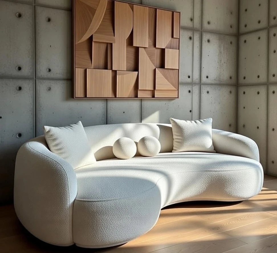 Canapé Design Blanc Bouclette Courbe Sculptural – Forme Nuage Organique Luxe Minimaliste – Livraison Nador Oriental Maroc