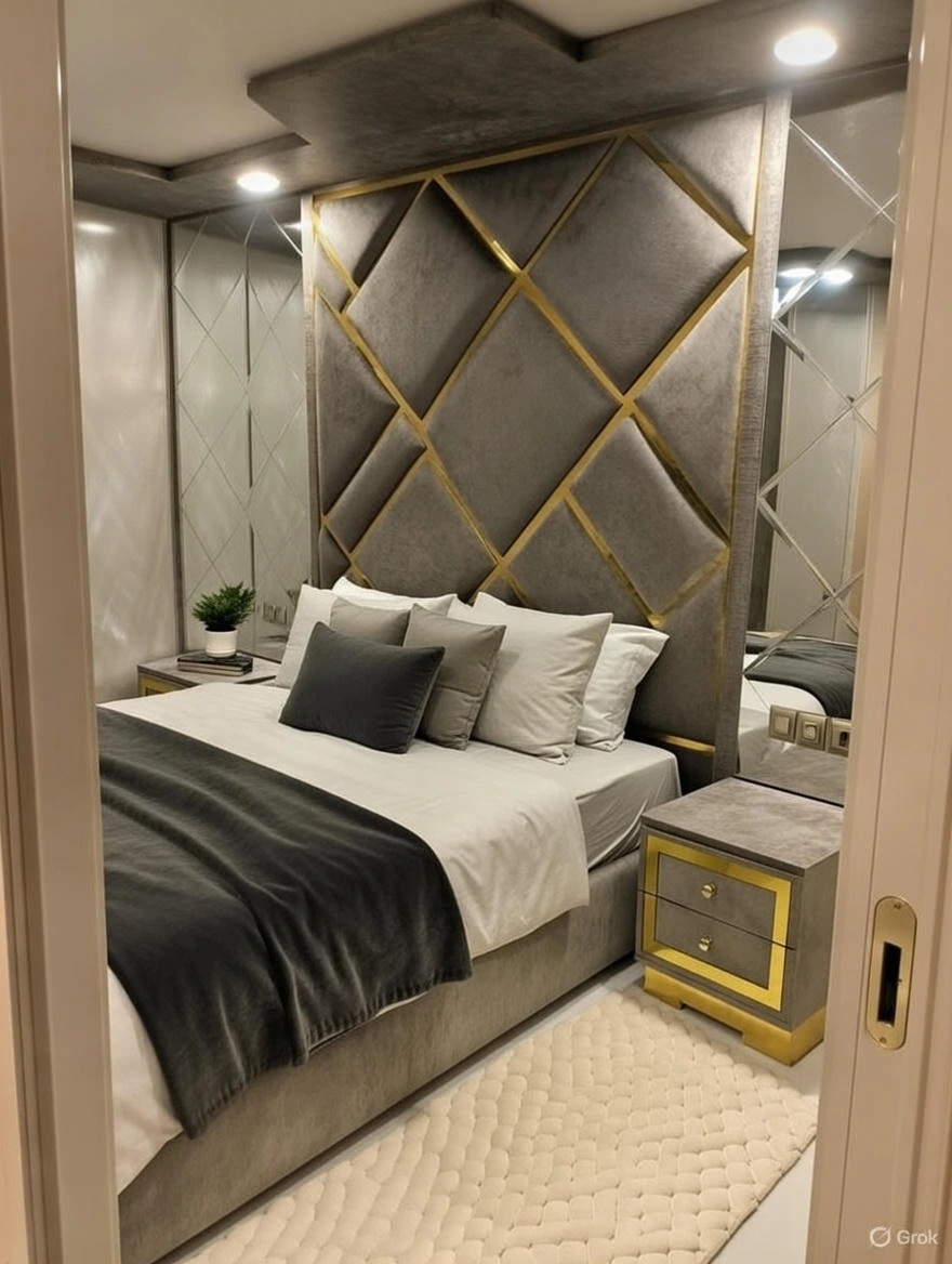 Ensemble Chambre Parentale Luxe Gris Velours Doré – Style Hôtel Chic Nador Oriental 2026