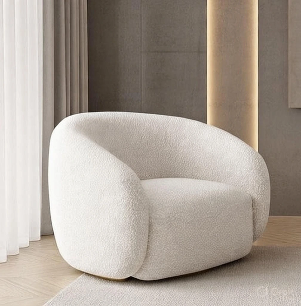 Fauteuil Design Bouclette Beige Crème Courbé Bubble – Style Cloud Armchair Organique Luxe Contemporain – Livraison Nador Oriental Maroc