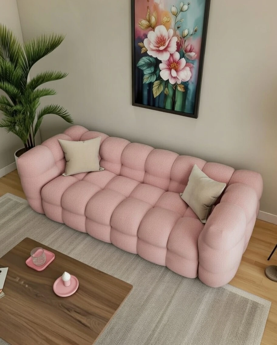 Canapé Bubble Design Moderne Rose | Salon Luxe Boules Capitonnées Maroc Nador