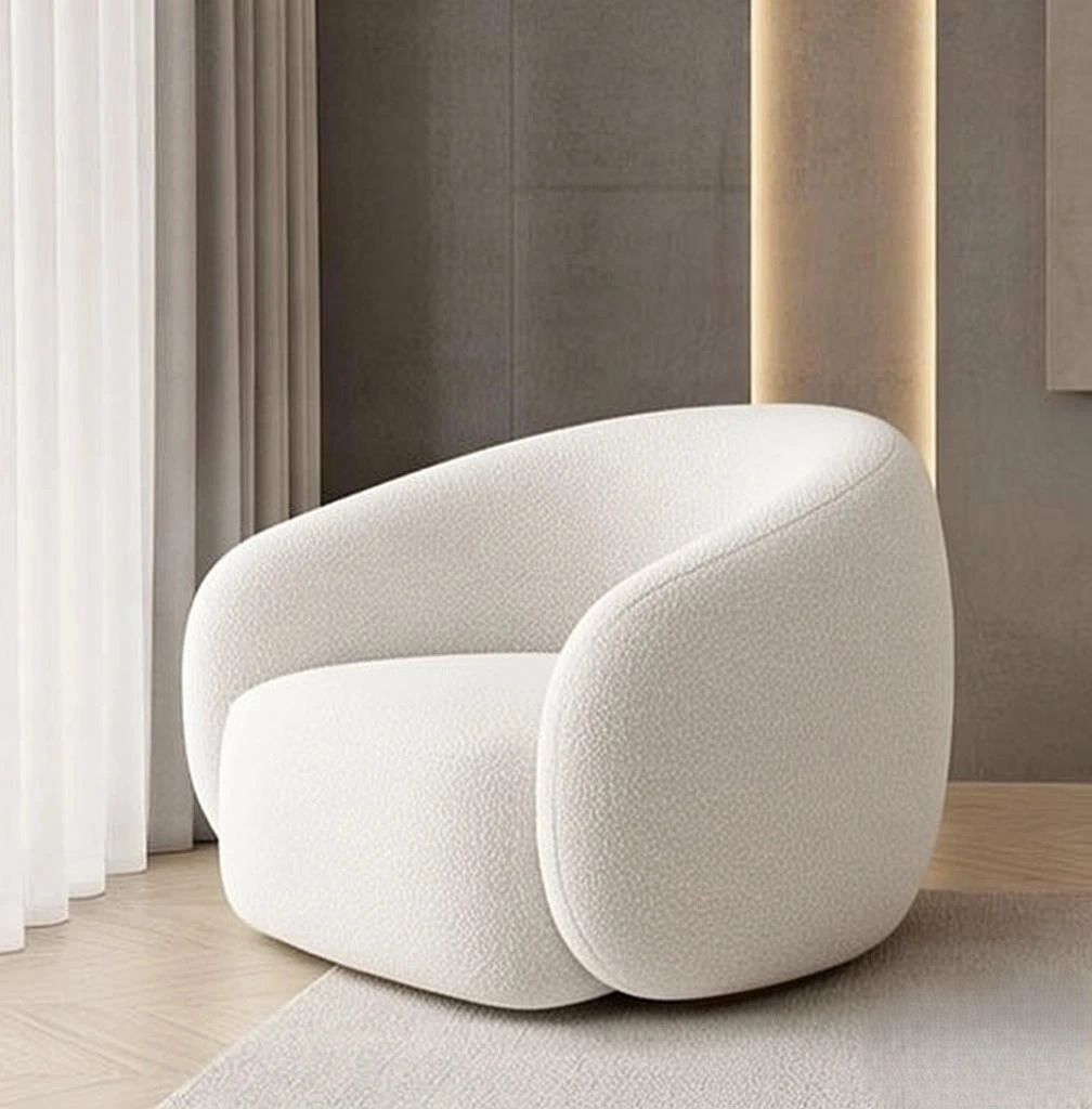 Fauteuil Design Bouclette Beige Crème Courbé Bubble – Style Cloud Armchair Organique Luxe Contemporain – Livraison Nador Oriental Maroc