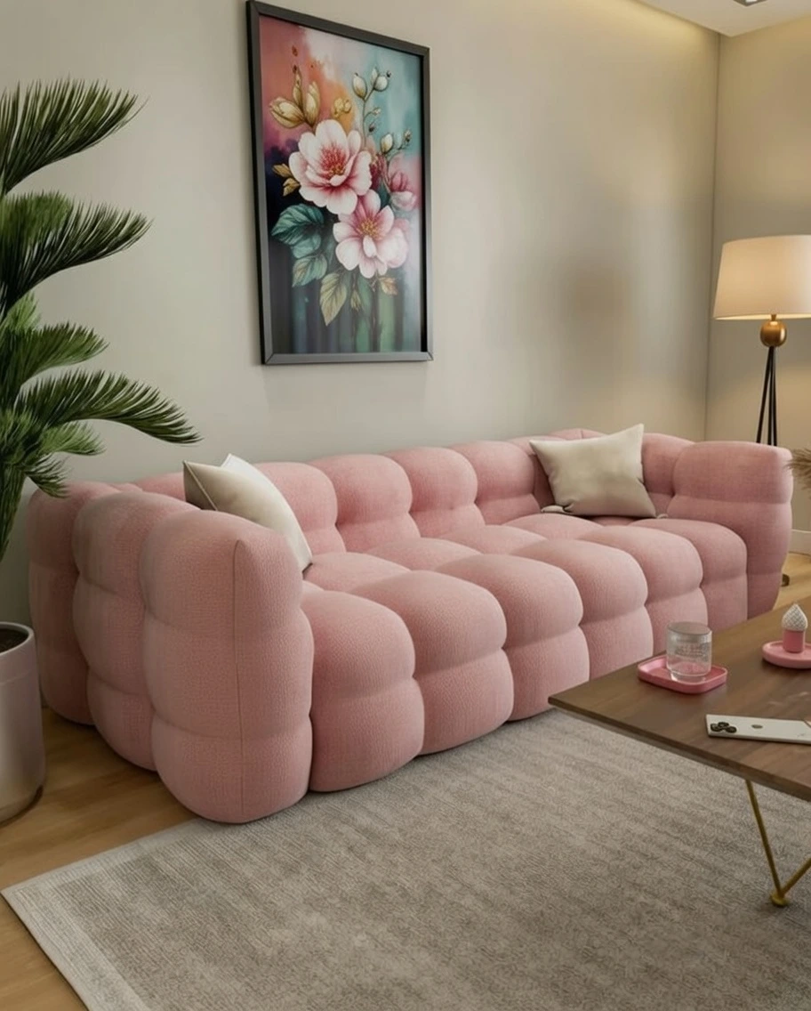 Canapé Bubble Design Moderne Rose | Salon Luxe Boules Capitonnées Maroc Nador