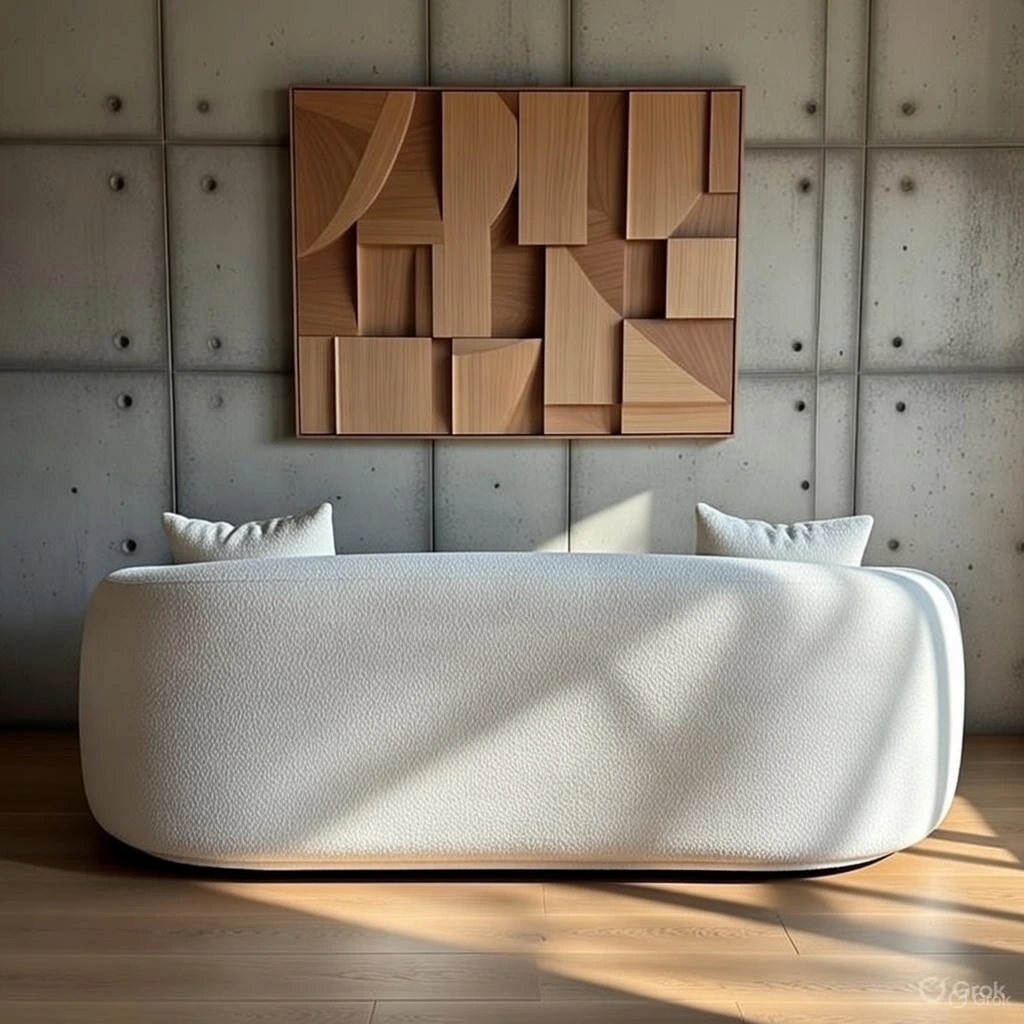 Canapé Design Blanc Bouclette Courbe Sculptural – Forme Nuage Organique Luxe Minimaliste – Livraison Nador Oriental Maroc