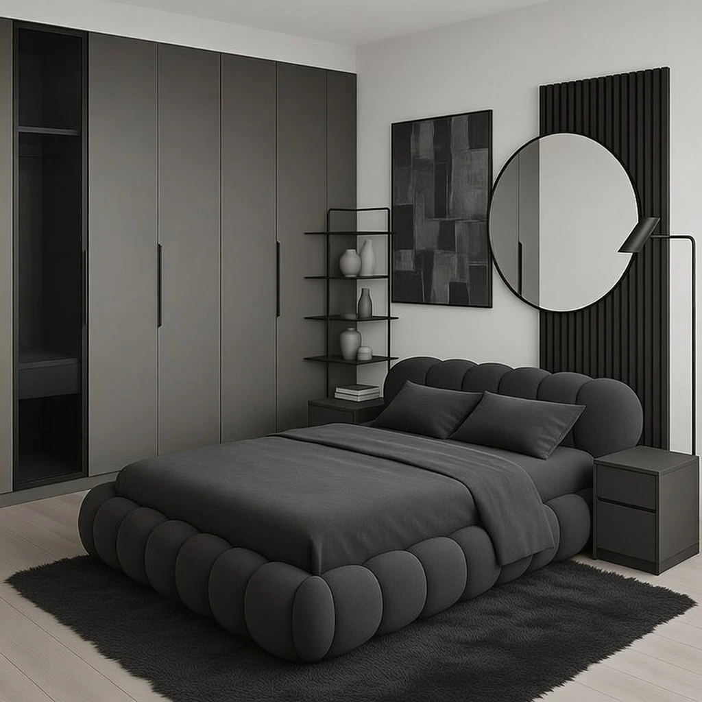 Lit Bubble Nuage Capitonnè Design Gris Foncé 160x200 | Lit Moderne Luxe Chambre Minimaliste - Disponible à Nador