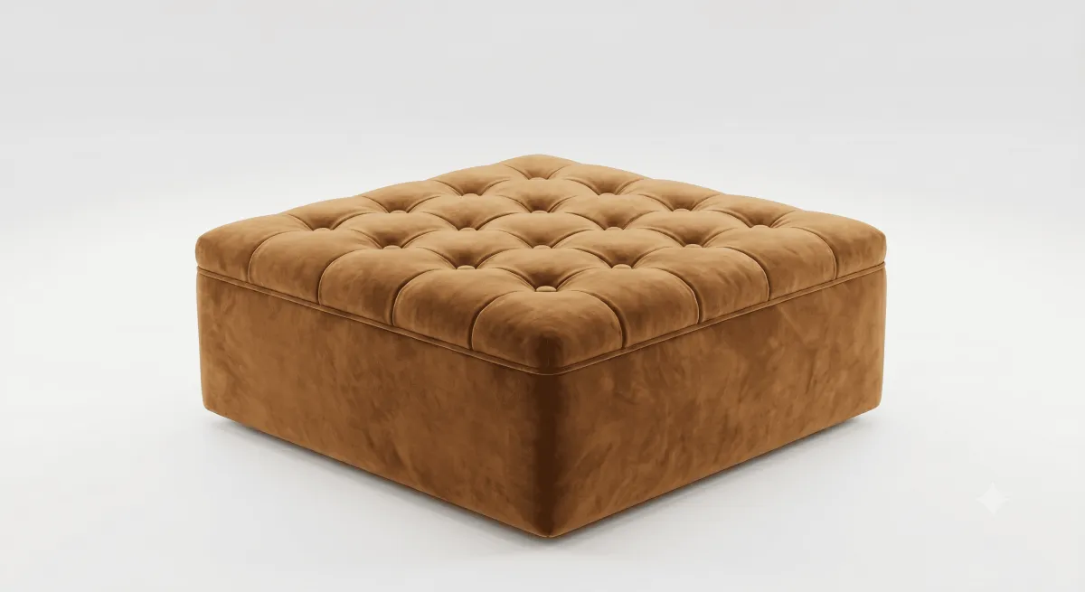 Pouf Ottoman Carré Capitonné Boucle — Design Moderne | Livraison Nador & Oriental