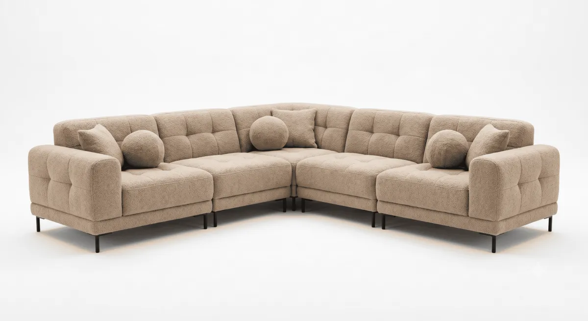Canapé d'Angle Boucle Beige Capitonné — Modulable Grand Format | Livraison Nador & Oriental