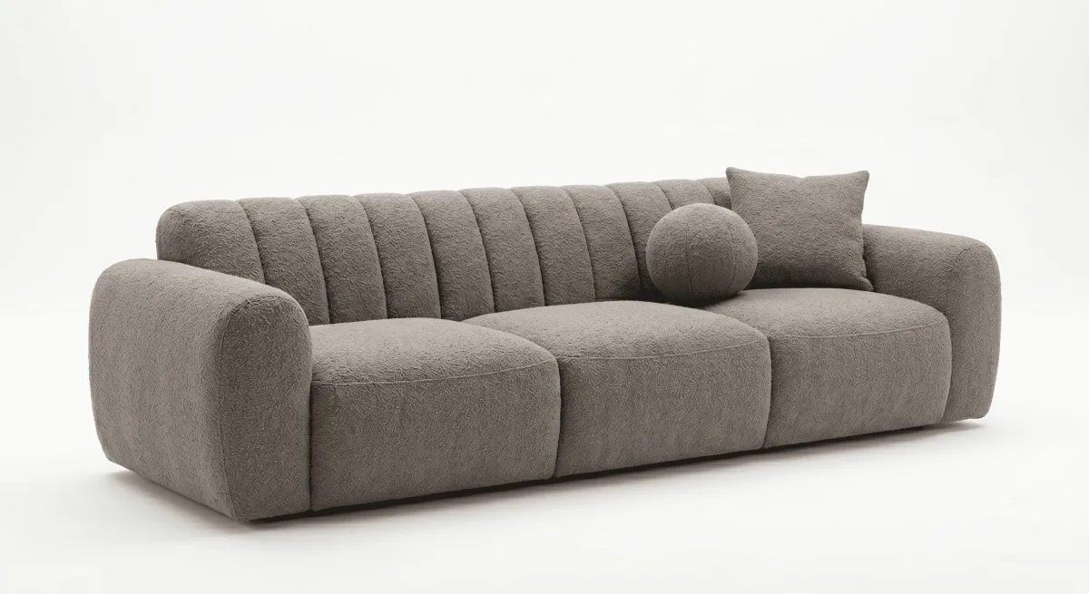 Canapé Boucle Gris Taupe Nervuré — Design Cloud 3 Places | Livraison Nador & Oriental