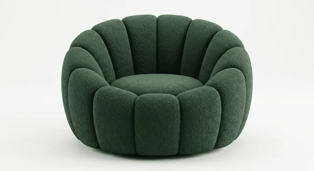 Fauteuil Boucle Vert Forêt Pétales — Design Sculpté Unique | Livraison Nador & Oriental