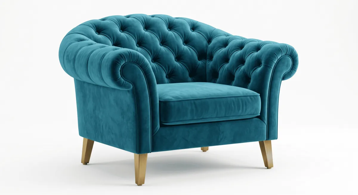 Fauteuil Accent Velours Capitonné — Chesterfield Moderne | Livraison Nador & Oriental
