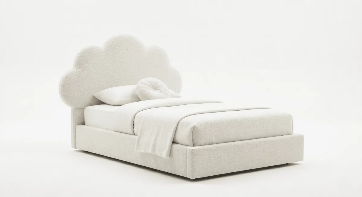 Lit 1 Place Boucle Nuage — Tête Organique Douce | Livraison Nador & Oriental