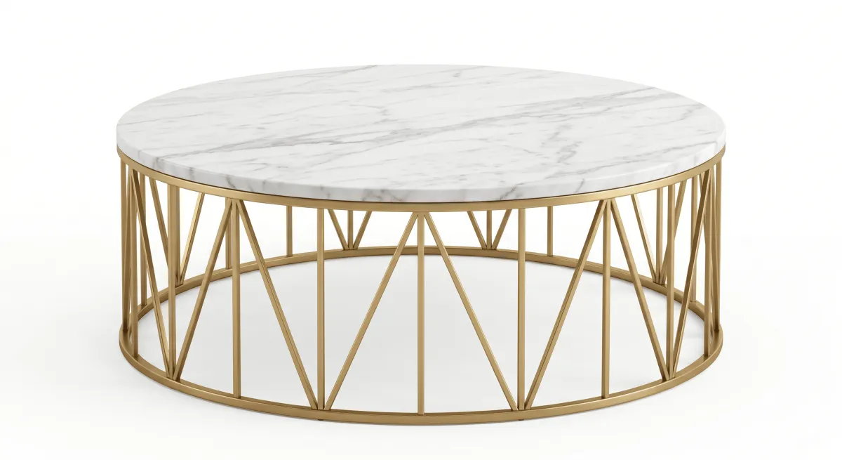 Table Basse Marbre Ronde Base Dorée — Design Luxe Salon | Livraison Nador & Oriental