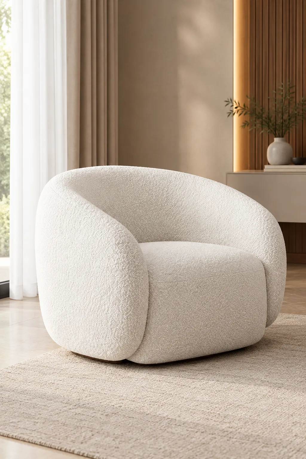 Fauteuil Bouclette Blanc Ivoire Design - Vue 1