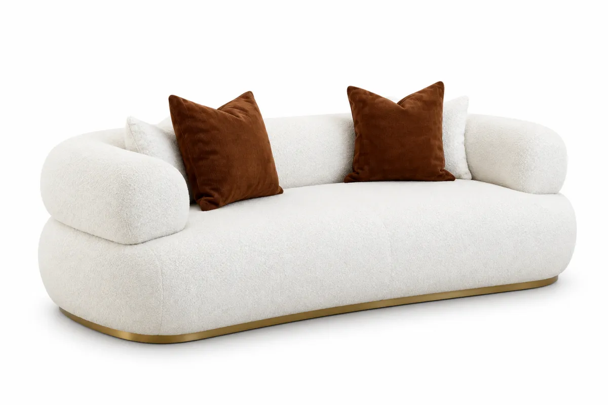 Canapé Bouclé Blanc Base Dorée Design Nuage