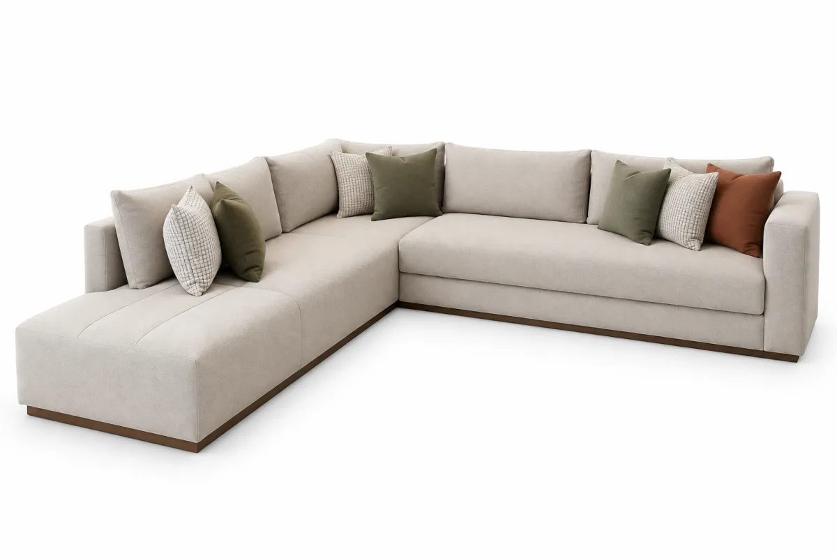 Canapé d’Angle Beige Sable Minimaliste Bas de Sol