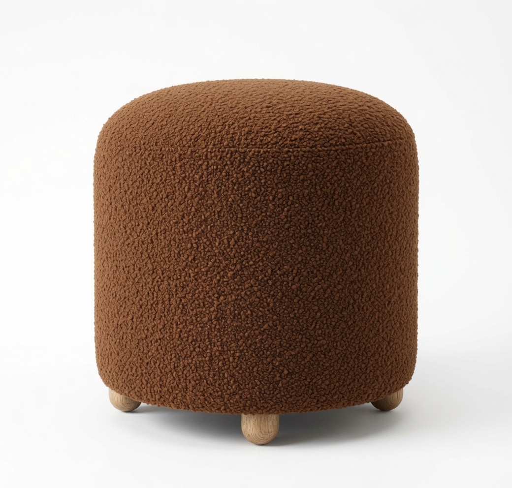 Pouf Ottoman Bouclé Marron - Tabouret Rond Design Moderne pour Salon
