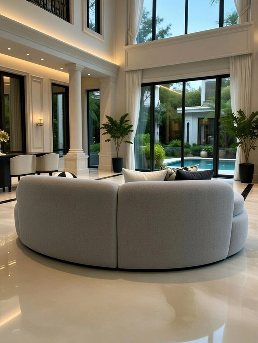 Canapé Courbe Gris Perle — Design Asymétrique Luxe 3 Places | Livraison Nador & Oriental